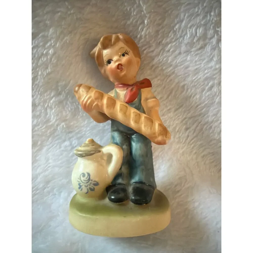 INARCO Japan Boy with Bread Figurine E4713 Vintage Porcelain Bisque Figure MCM